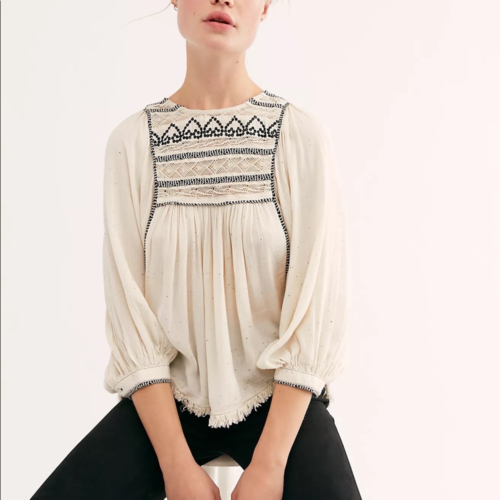 Free People Cyprus Ave embroidered top blouse Large NWT